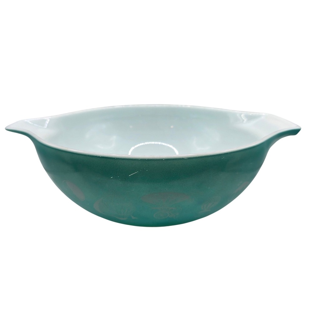 Vtg Pyrex 444 Hot Air Balloons Turquoise Cinderella Mixing Bowl 4 QT 1958 Promo